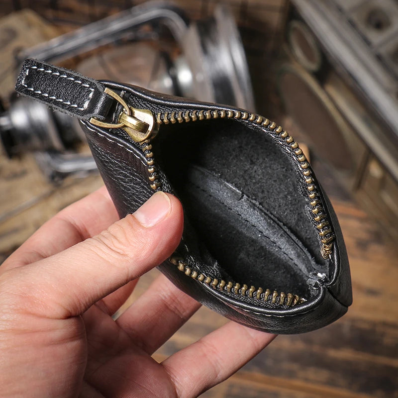 Cyflymder Luxury Genuine Leather Mini Coin Purse Men Zipper Short Wallet Women Cowhide Small Pouch Card Holder Daily Key Square Bags