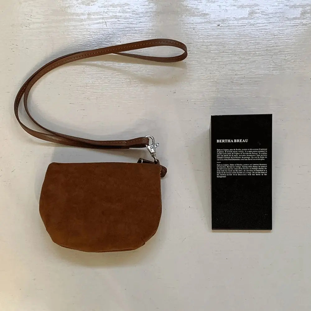 Cyflymder  PU Leather Suede Coin Purse Shoulder Bag Lipstick Earphone Pouch Mini Storage Bag Purse Card Holder Lanyard Wallet Outdoor