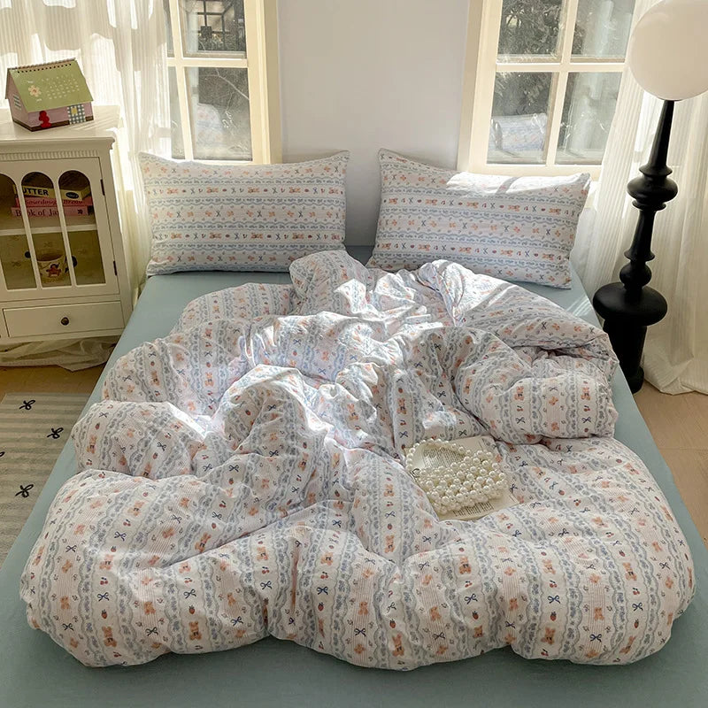 Cyflymder  Grade-A Double-Layer Yarn Pure Cotton Bedding Set Single Double High-Quality Bedsheet Kit Skin Friendly Ultra Soft Quilt Set