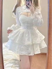 Cyflymder DRESS TO IMPRESS Japanese Kawaii Lolita Dress Women Elegant Sweet Lace Ruffles White Strap Dresses Sexy Korean Fashion Birthday Party Fairy Dress