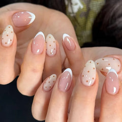 Cyflymder  24pcs INS Sweet Pink Fake Nails White French Almond Press on Nails Sweet Girl Korean Style Wearing False Nail Patches