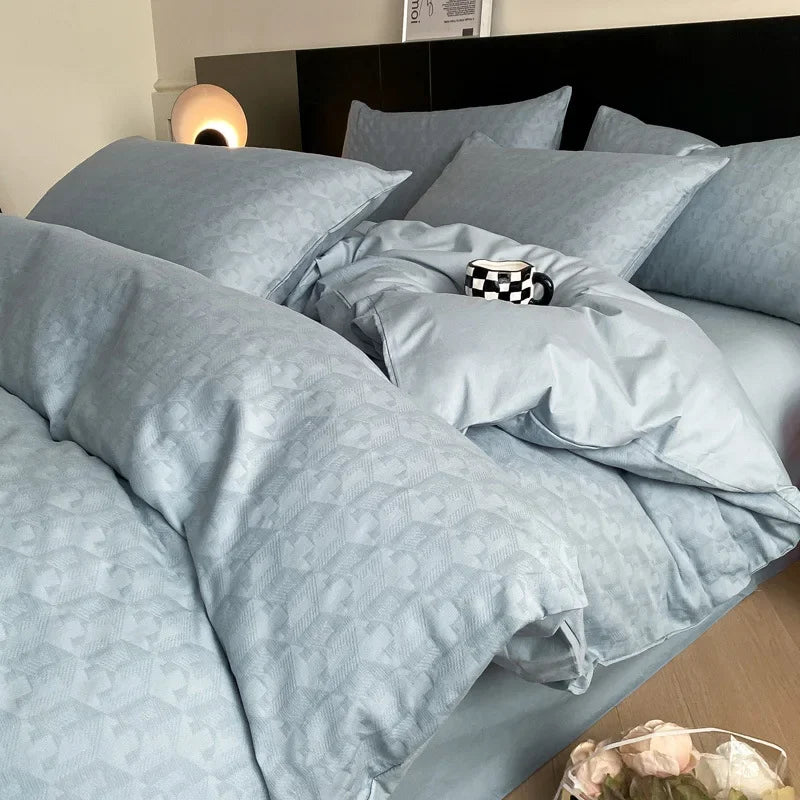 Cyflymder  Light Luxury Soft Thick 100% Cotton Flat Sheet Sets Satin Jacquard Silky Bedding Set for Seasons Single Double Bed Comfort Set
