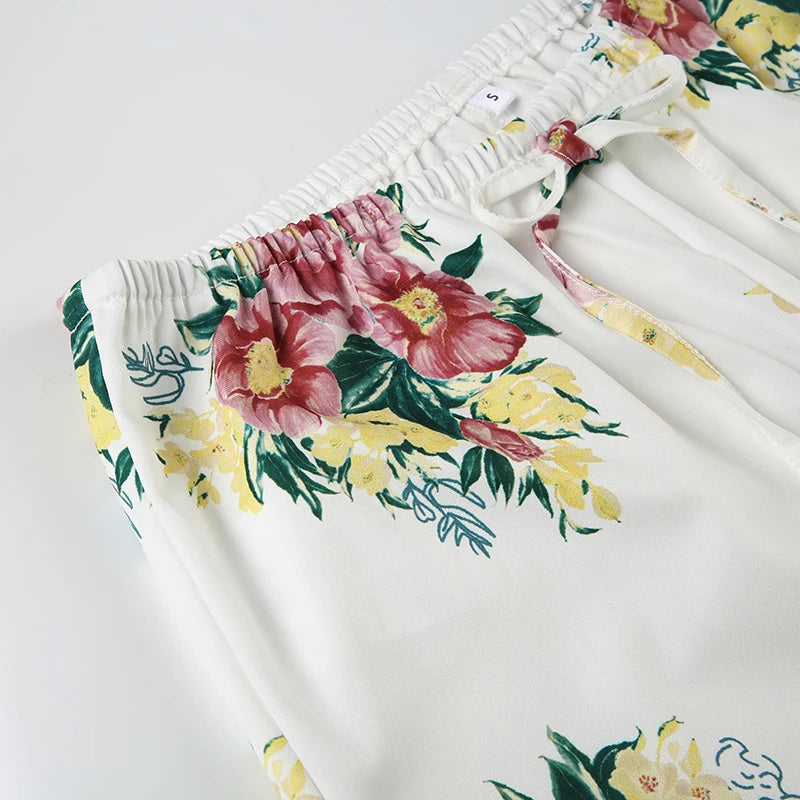Cyflymder  Casual Floral Printed Wide Leg Pants Loose Mid-Waisted Straight Pants Women Autumn Spring Fashion Streetwear Lady