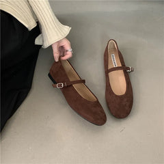 Cyflymder  Brand New Ballet Flats Stylish Suede Leather Women's Mary Jane Ballet Shoes Laofers Casual Soft Leather Comfortable Flat Shoes