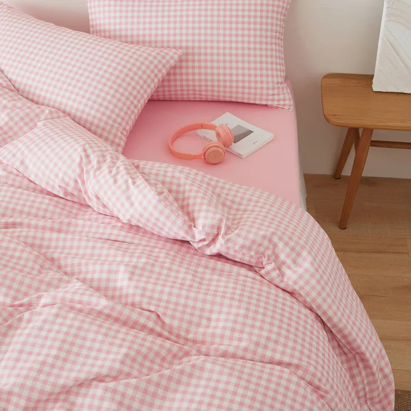 Cyflymder  Nordic Style Pure Cotton Solid Bedding Sets Luxury Skin-Friendly Duvet Cover Fitted Sheet Pillowcase Single Queen Size Quilt Set