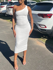 Cyflymder  Women's asymmetrical stretch dress oblique collar sleeveless suspenders backless midi dress summer new fashion long dress