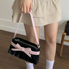 Cyflymder  Korean Hot Girl Bow Studded Handbag Women Simple Design Sweet Shoulder Bag Ladies Elegant Fashion Underarm Purse Y2k Aesthetic