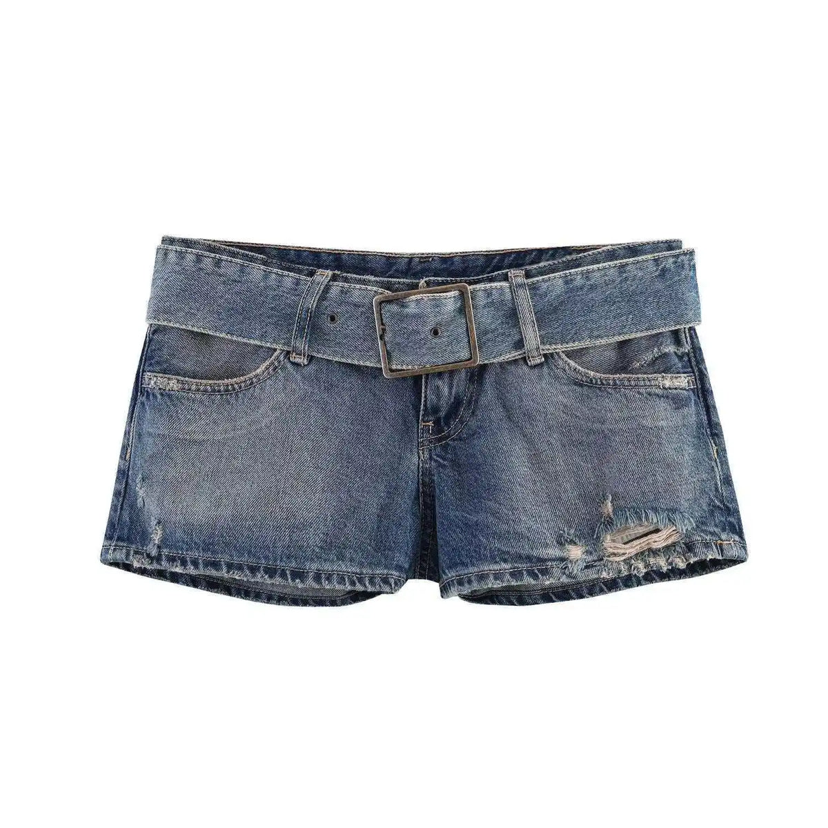 Cyflymder  Summer Vintage Belt Design America Shorts Y2k Aesthetic Fashion High Street Hole Short Pant Harajuku Stright Jean Trousers