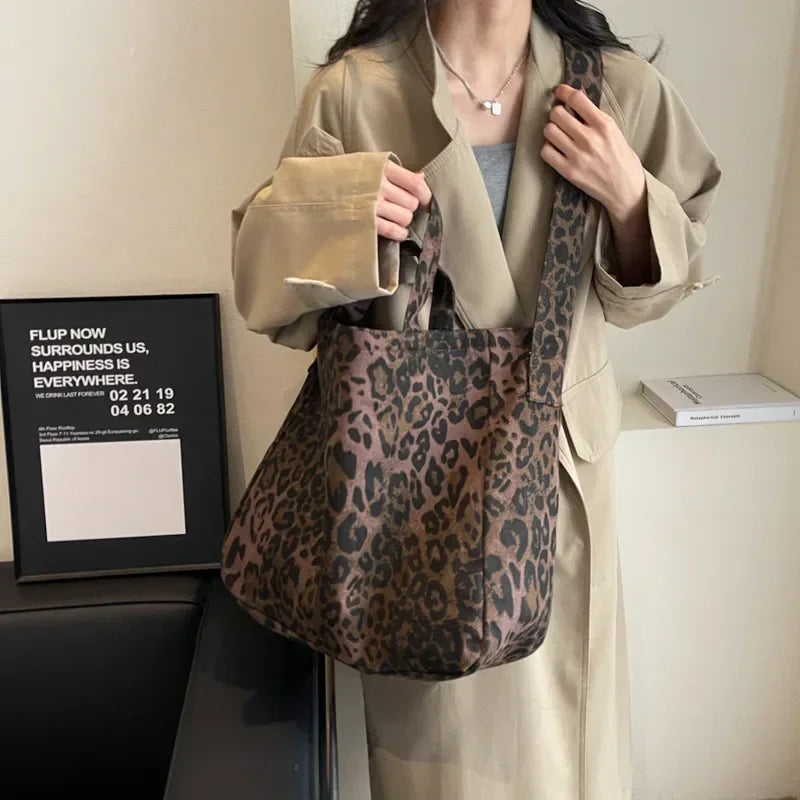 Cyflymder Leopard Design Korean Fashion Big Crossbody Bags for Women Travel Handbag Lady Shopper Shopping Shoulder Bag Bolsa Feminina