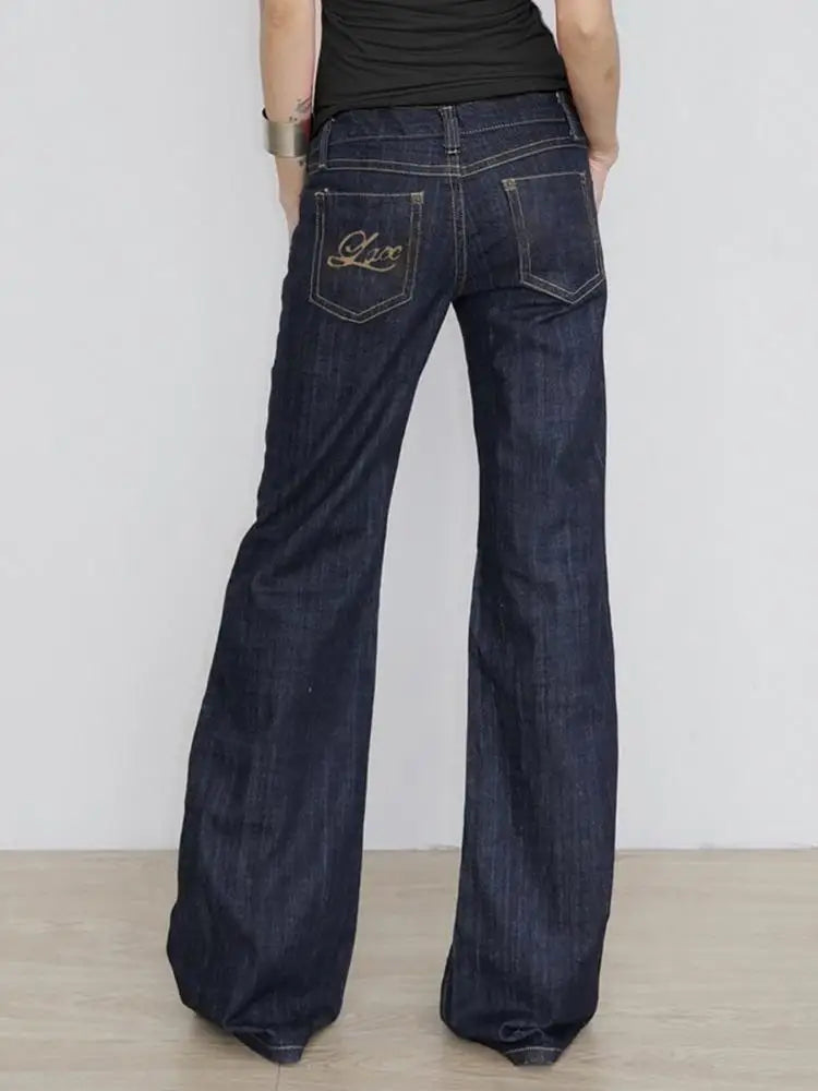 Cyflymder  Women's Slim Fit Flared Jeans Y2K Vintage Low Rise Stretch Denim Pants with Embroidery Distressed Style for Everyday Outfits