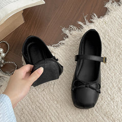 Cyflymder  Women's Mary Jane Flats Bow Buckle Strap Cute Square Toe Ballet Flats Women Comfort Casual Shoes for Daily Wear Walking Shoes