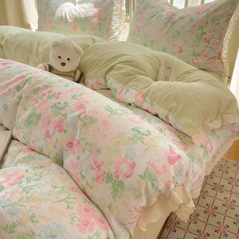 Cyflymder  New A-Class Hollow Lace Bedding Set Fitted Sheet Quilt Cover Pillowcase for Spring Summer Korean Skin Friendly Cozy Bedclothes