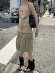 Cyflymder   Women Fashion Trend Belt+Tank Tops Double-Breasted Decoration Leisure Music Festival Hip-Hop Street Fashion Clubwear