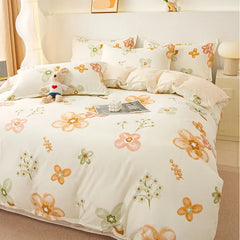 Cyflymder  Ins Style Plant Printed Skin Friendly Cotton Bed Sets 4Pcs Soft Cozy Duvet Cover Set for All Seasons King Queen Textile Supplies