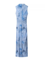 Cyflymder  Tie-dyed Folds Mesh Women Dress Summer Casual Sleeveless Blue Maxi Dress Back Zipper Long Beach Party Vestidos Boho Dress