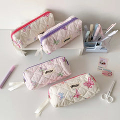 Cyflymder  1 Piece Korean Fashion Aesthetic Butterfly Pencil Case Print Floral Pink Purple Color Stationery Storage School Student Pen Bag