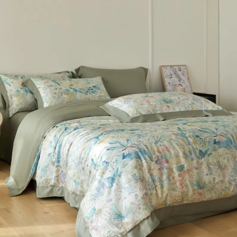 Cyflymder  New Flower Printed Cooling Quilt Set High Quality Ice Feeling Silky Comfort Set Skin Friendly Summer Bedding Set for Adults