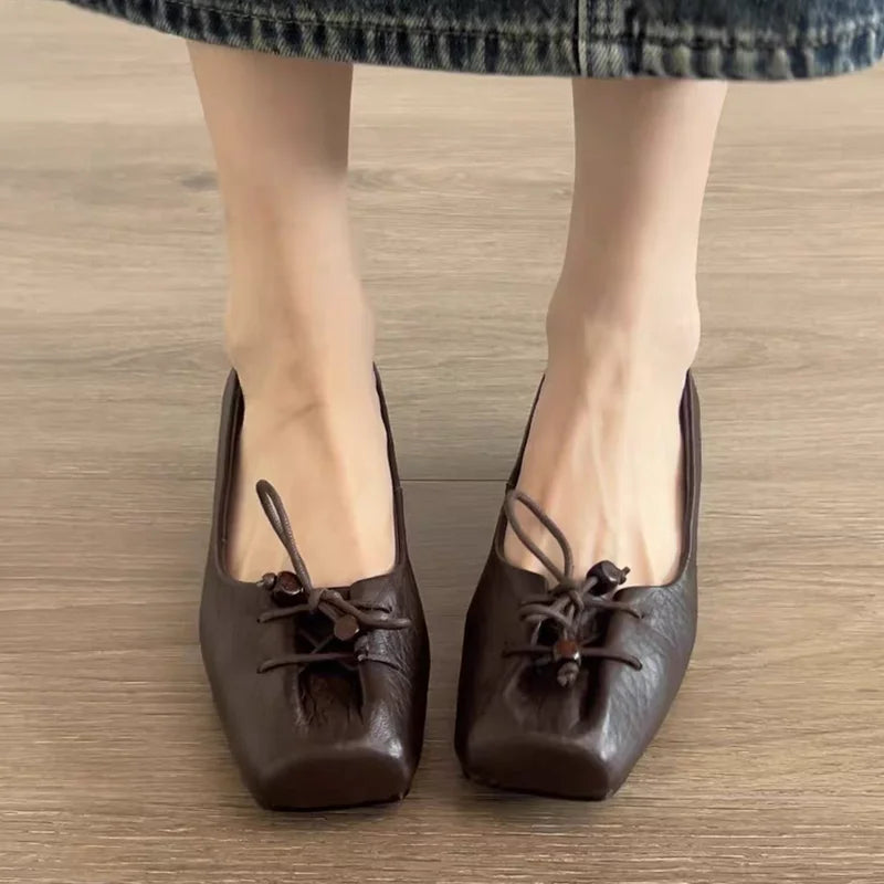 Cyflymder  Women's Loafers Shoes Square Toe Shallow Designer Heels Shoes New Heeled Sandals Retro Fad Walking Leather Casual Mujer Zapatos