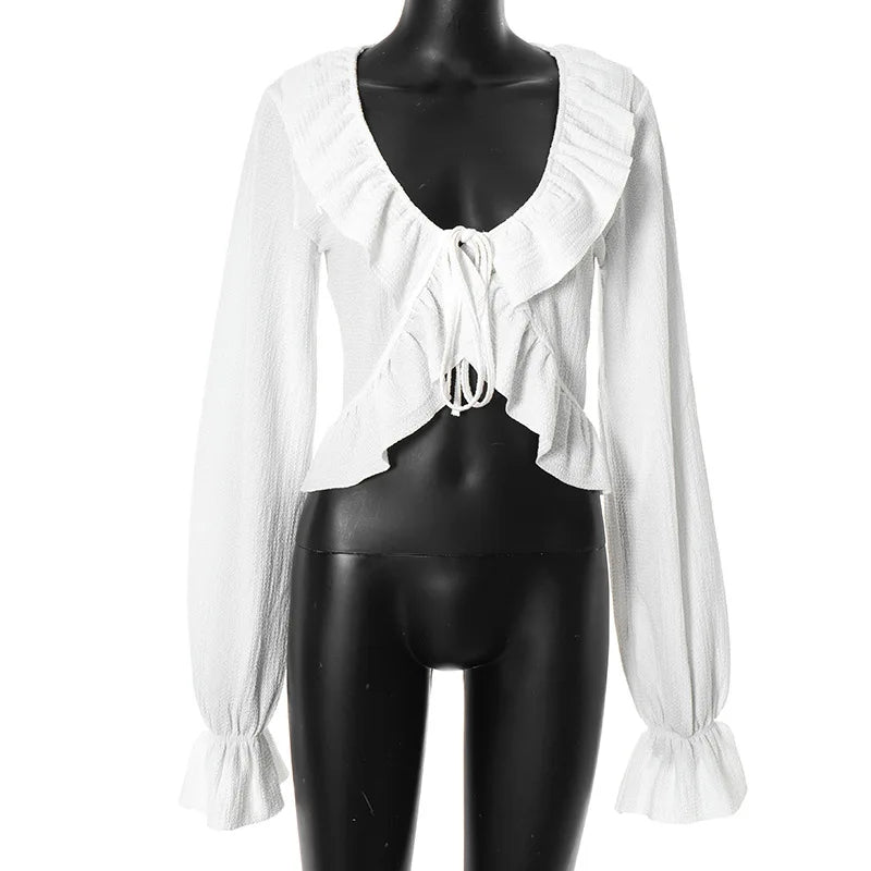 Cyflymder  Women's Long Sve T-irt Pure Color Flud Belted Spring Autumn New Sle Sexy Loose Fit Polyester Fiber Thiened