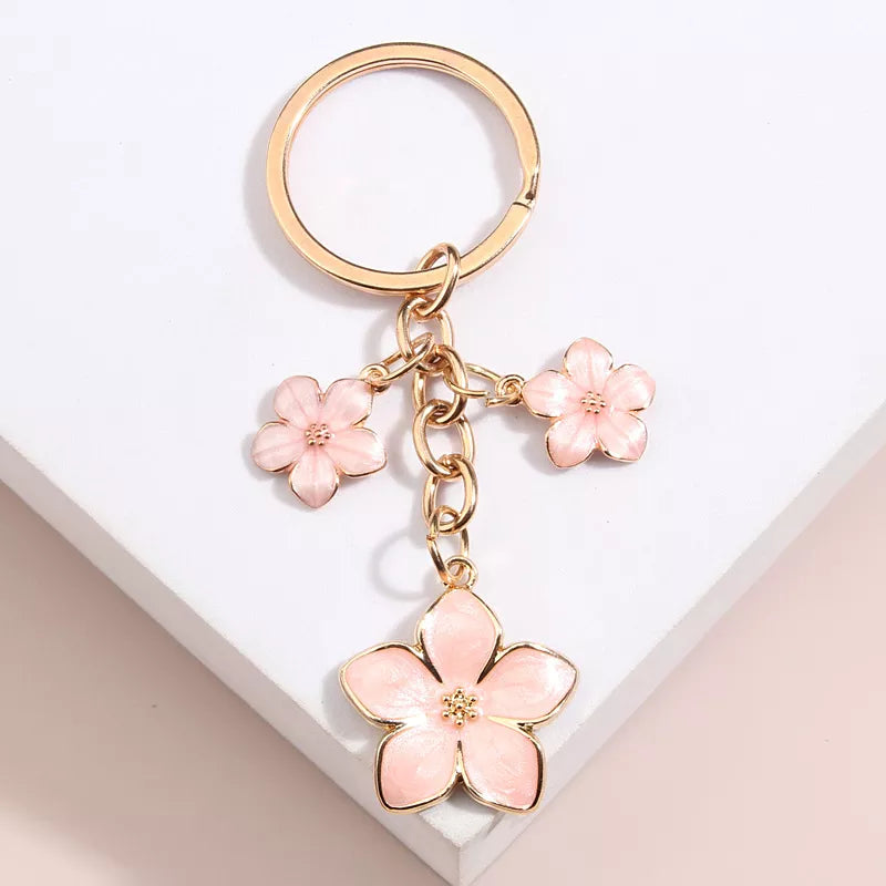 Cyflymder Cute Plant Keychain Sakura Flower Key Ring Enamel Key Chains For Women Girls Handbag Accessorie Car Keys DIY Sweet Jewelry Gifts