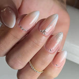 Cyflymder 24Pcs Detachable Almond False Nails with Pearl Decoration Elegant Designs French Fake Nails Full Nail Art Tips Press On Nails