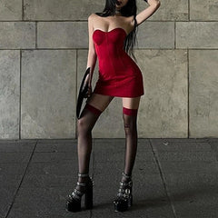 Cyflymder  Fashion Women's Red Mini Dresses Strapless Backless Off-shoulder Body-shaping High Waist Sexy Charming Package Hip Vestidos