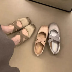 Cyflymder  New Fashion Cloth Women Flats Shallow Slip on Ladies Casual Ballet Shoes Soft Leather Eelgant Square Toes Dress Shoes 2357