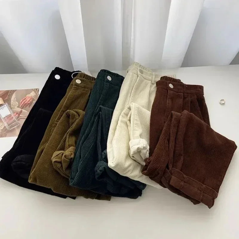 Cyflymder Retro High Waist Corduroy Pants Women Spring Fall Straight Causal Full Length Trousers Korean Fashion Baggy Outwear Pant