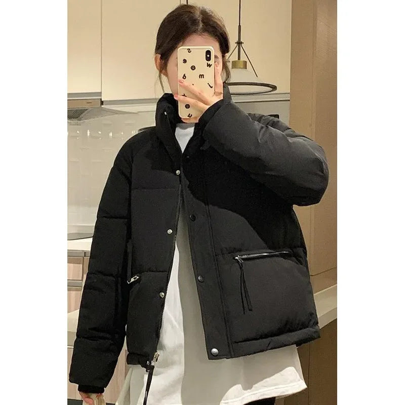 Cyflymder 2024 Winter New Style Korean Version Women's Coat Cropped Stand Collar Petite Thickened Jacket Bread Cotton Padded Coat Trendy