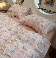 Cyflymder  Romantic sweet cute pink girl rabbit bear bedding set,twin full queen lovely cotton home textile sheet pillow case quilt cover