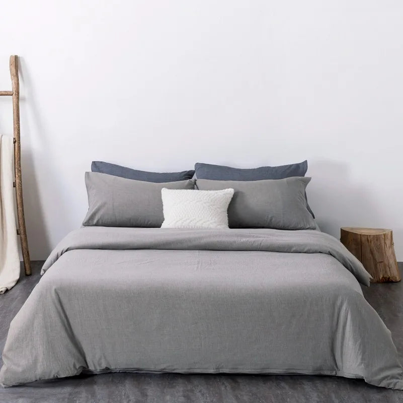 Cyflymder  Solid Color Pure Cotton High-Density Bedding Sets Washed Cotton Soft Duvet Cover Kit Skin Friendly Breathable Bedclothes