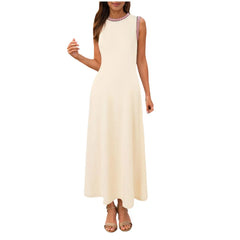 Cyflymder  Loose Straight Summer Dresses For Women Sleeveless Round Neck Solid Patchwork Maxi Long Dress Plus Size Dresses For Curvy Women