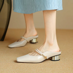 Cyflymder  Slippers Women Summer Shoes Low Slides Cover Toe Med Soft Square Rome Fabric Rubber Hoof Heels PU Shoes Woman 2025 Slippers Soft