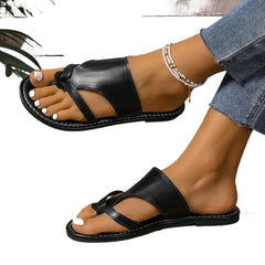 Cyflymder  Women's Summer New Simple Solid Color Slippers Daily Walking Comfortable Shallow Slip-on Ladies Open Heel Sandals Plus Size