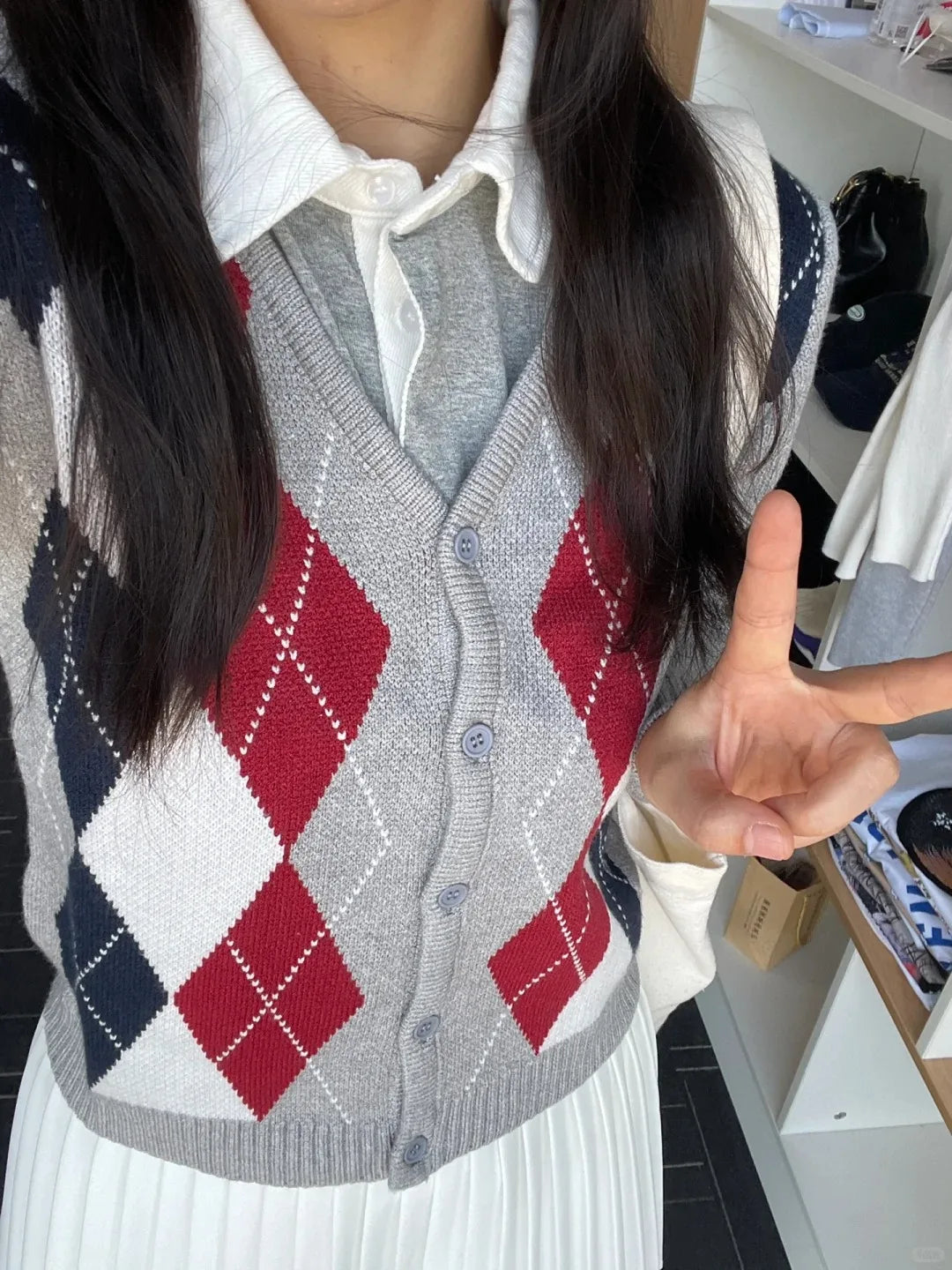 Cyflymder  Diamond Jacquard Button Sweater Coat Women Autumn New Casual Slim Cotton O-neck Casual Jumper Tops Sweet Preppy Style Cardigan
