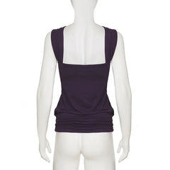 Cyflymder  Women's Purple Halter Neck Top Criss Cross Strap O Ring Detail Sleeveless Ruched Y2K Aesthetic Party Clubwear Going Out Outfit
