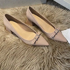 Cyflymder  PU Leather Mary Janes - French Vintage Pointed Toe Bowknot Pumps Women Chunky Heel Shallow Shoes Women 52145