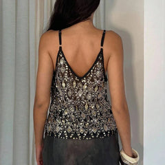 Cyflymder  Fashion Shiny Sequins Slim Commute Vest Summer New Backless Sleeveless Women's Camisoles Hot Girl V-neck Sleeveless Halter Vest