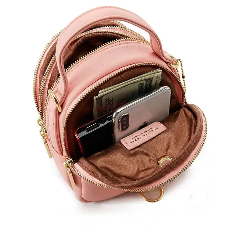 Cyflymder  Women's 3-Layer Soft Leather Backpack - Convertible Crossbody/Shoulder Bag, Compact Yet Spacious Stylish Design