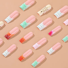 Cyflymder  24pcs Long Ballet Press on Nails Ins Ocean Shell French Fake Nails for Women Girls Wearable Detachable European False Nails