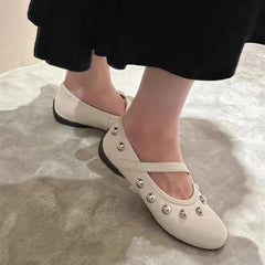Cyflymder  Fashion Rivet Sequined Mary Janes Women Ballet Flats Spring Autumn Comfortable Soft Soles Leather Walking Loafers Casual Shoes