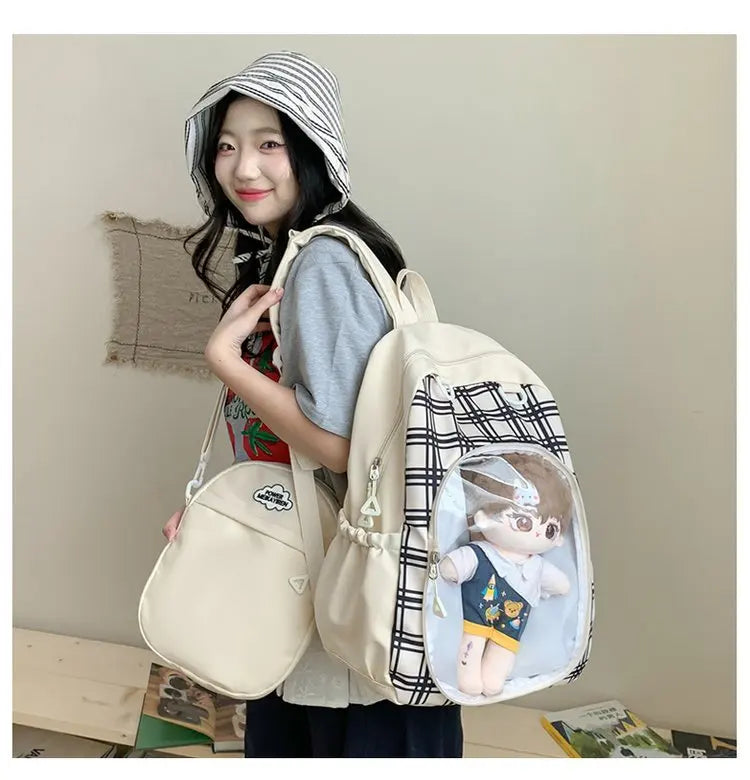 Cyflymder  Y2k Aesthetic Contrast Color Plaid Schoolbags Women Preppy Kawaii All Match Ita Bags Transparent High-capacity Student Backpacks