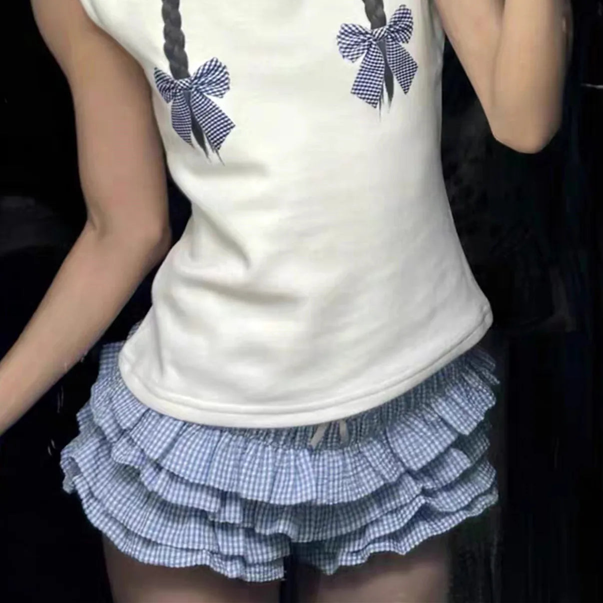 Cyflymder  Designer Ruffles Blue Plaid Shorts Women Summer Designer Low Rise Bloomers Micro Cute Shorts Fashion Y2K Bottoms