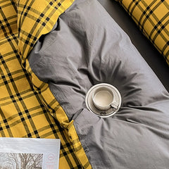 Cyflymder Japanese Style Plaid Pure Cotton Bedding Set Soft Washed Cotton Cozy Bedclothes Queen Single Fitted Sheet Quilt Cover Pillowcase