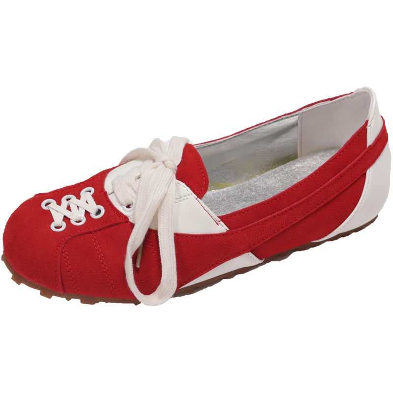 Cyflymder  Korean Style Women's Ballet Slippers 2025 Autumn New Design Sensibility Flat Bottom Tied Shoes Adult Color Block Style