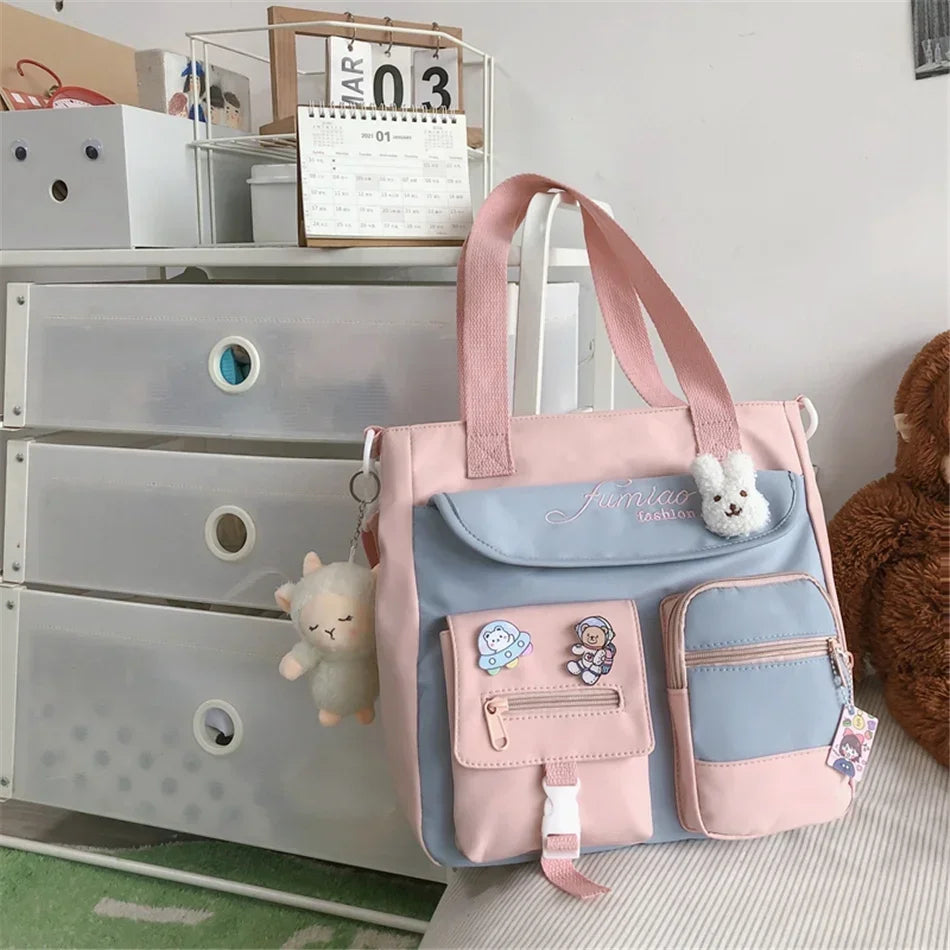Cyflymder  Large Capacity Tote Bags Trendy Nylon Patchwork Shoulder School Book Bag for Teenage Girls Fashion Student Handbag Crossbody Sac