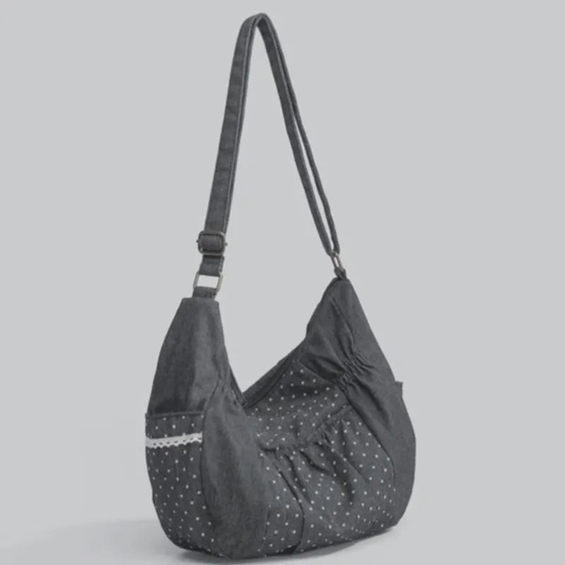 Cyflymder  Korean Style Polka Dot Canvas Tote Bag Womem Shoulder Bags Ladies  Casual Lazy Versatile Fashion Crossbody Bag for Work Commute