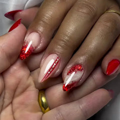 Cyflymder  24Pcs Red Fine Flash Wearable False Nails Short Square Fake Nails Simple Summer Press on Nails Detachable Full Cover Nail Tips