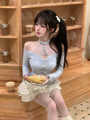 Cyflymder  Spring Japan Sweet Hot Chick 2 Piece Set Women Design Sense Top + Fluffy Cake Skirt New Fashion Elegant Slim Suit