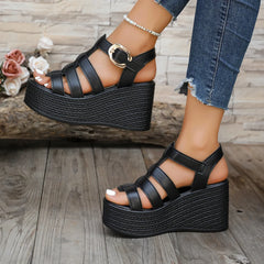Cyflymder  Platform Sandals Breathable Summer Ankle Buckle Women Wedge Sandals Patchwork Comfort Non-slip Soft Sole Gladiator Shoes Women